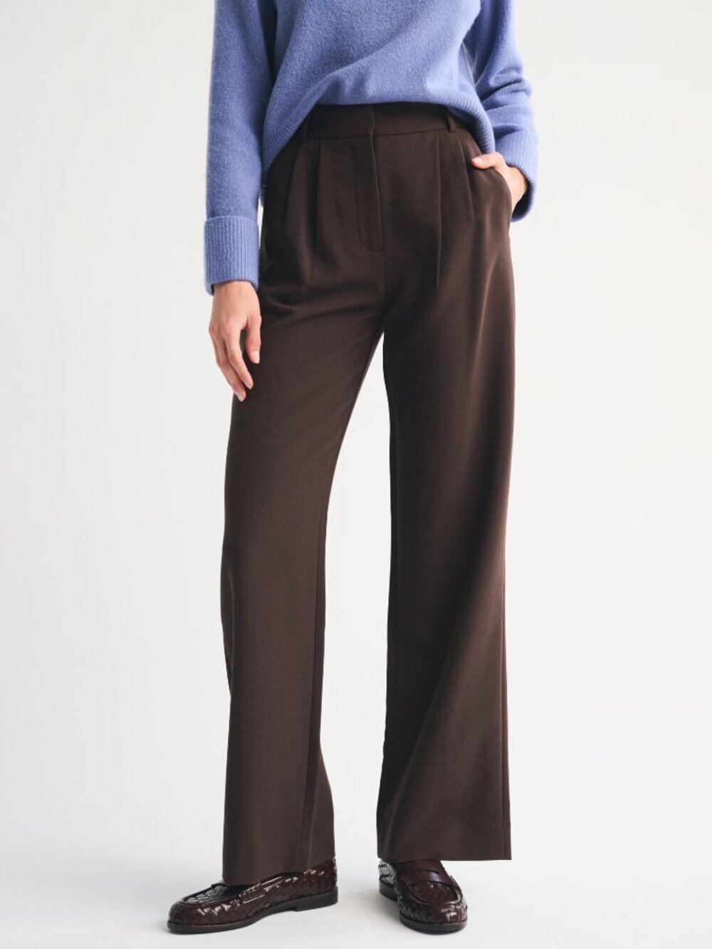 NWT ABERCROMBIE & FITCH Sloane Brown Tailored Wide Leg Trousers Pants, Size 30 - Picture 2 of 14